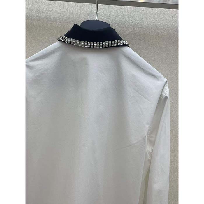 Gucci Women GG Cotton Shirt Detachable Collar White Poplin Long Sleeves