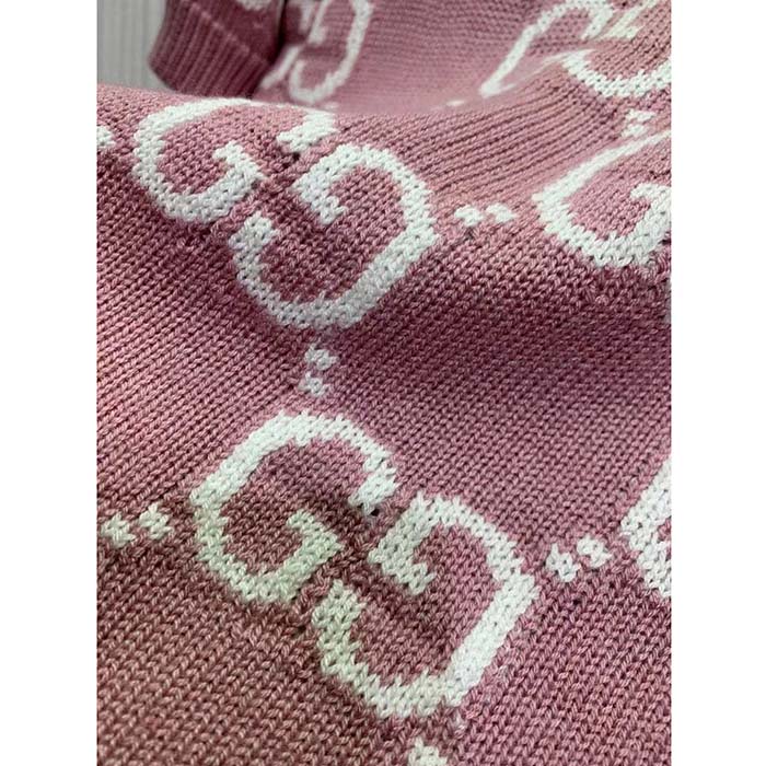 Gucci Women GG Knit Wool Top Pink Crewneck Short Sleeves