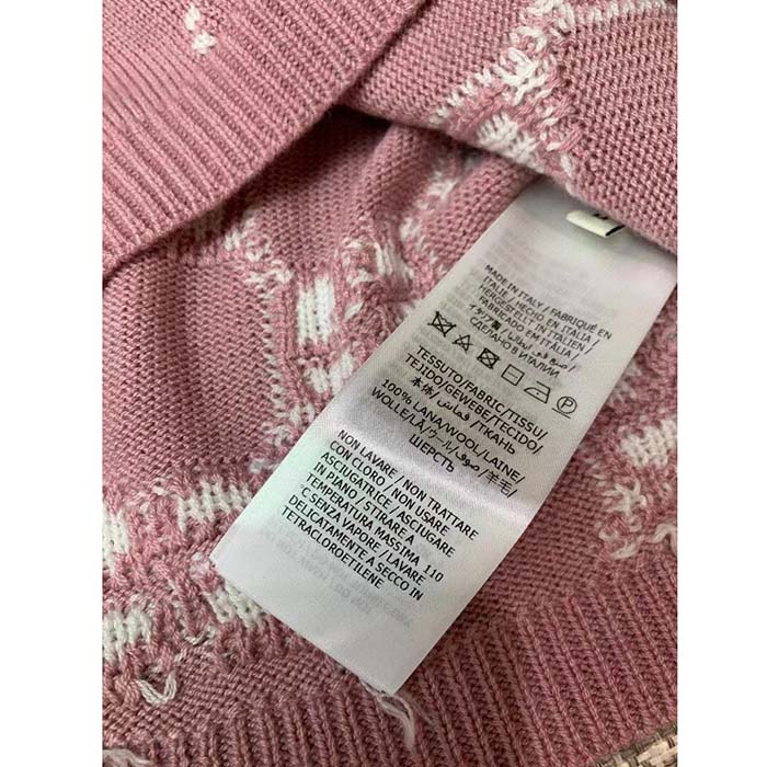 Gucci Women GG Knit Wool Top Pink Crewneck Short Sleeves