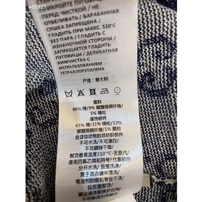 Gucci Women GG Lamé Jacquard Top Cotton Navy Crewneck Short Sleeves