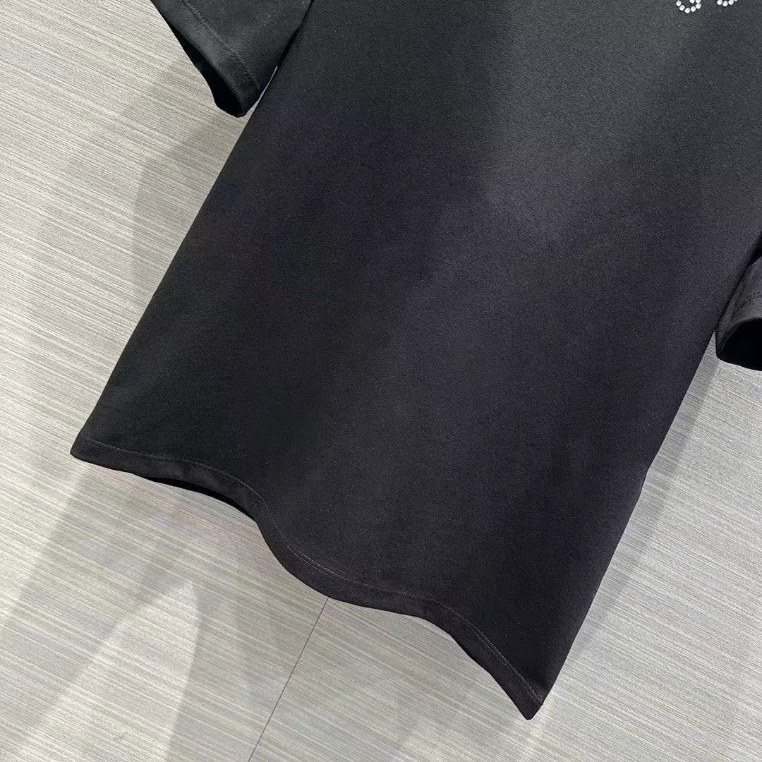 Gucci Women GG Light Cotton Jersey Shirt Black Crystal Short Sleeves