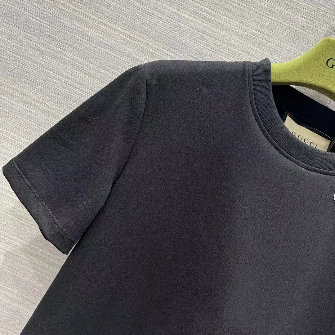 Gucci Women GG Light Cotton Jersey Shirt Black Crystal Short Sleeves