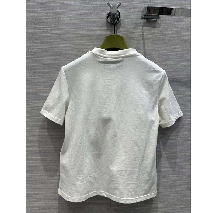 Gucci Women GG Light Cotton Jersey Shirt Crystal Round Neck Short Sleeves