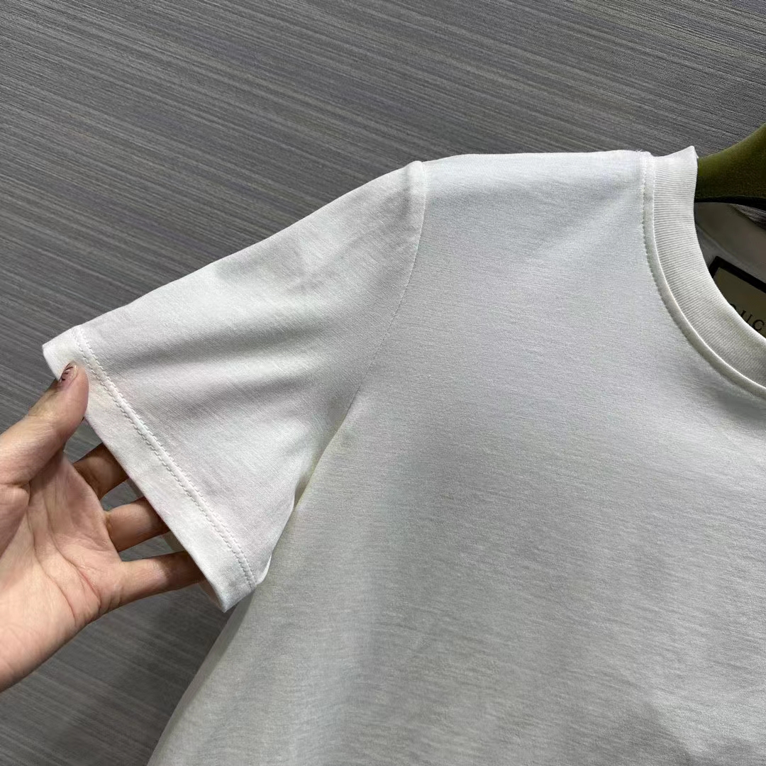 Gucci Women GG Light Cotton Jersey Shirt Crystal Round Neck Short Sleeves