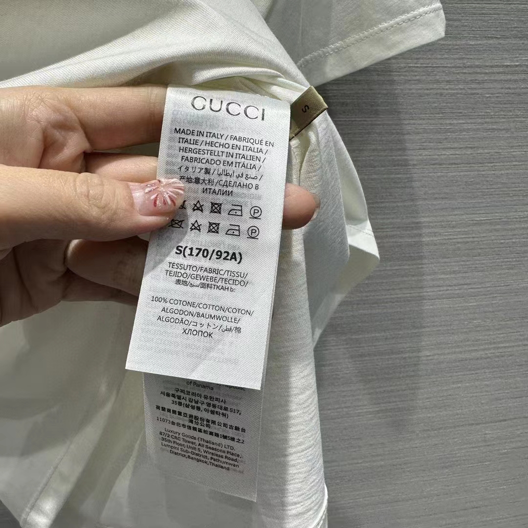 Gucci Women GG Light Cotton Jersey Shirt Crystal Round Neck Short Sleeves