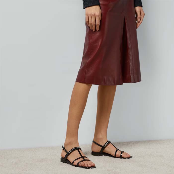 Gucci Women GG Slim Horsebit Flat Sandal Black Leather Ankle Buckle