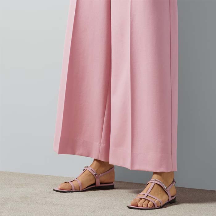 Gucci Women GG Slim Horsebit Flat Sandal Pink Leather Ankle Buckle