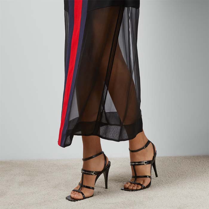 Gucci Women GG Slim Horsebit Sandal Black Leather High Heel