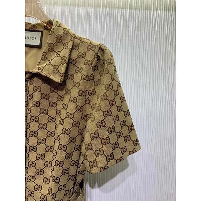 Gucci Women Original GG Canvas Jumpsuit Point Neck Short Sleeves