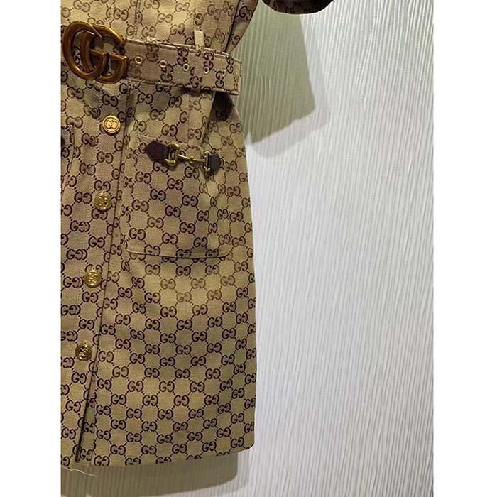 Gucci Women Original GG Canvas Jumpsuit Point Neck Short Sleeves