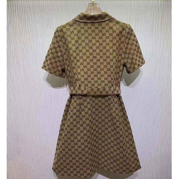Gucci Women Original GG Canvas Jumpsuit Point Neck Short Sleeves