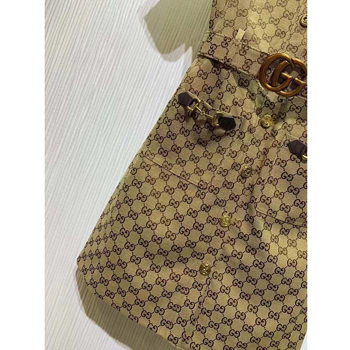 Gucci Women Original GG Canvas Jumpsuit Point Neck Short Sleeves