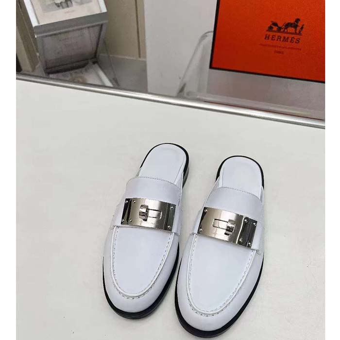 Hermes Unisex Iota Mule Blanc De Paris White Leather