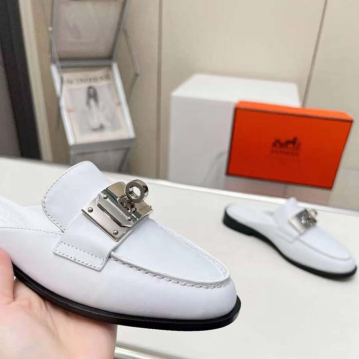 Hermes Unisex Iota Mule Blanc De Paris White Leather