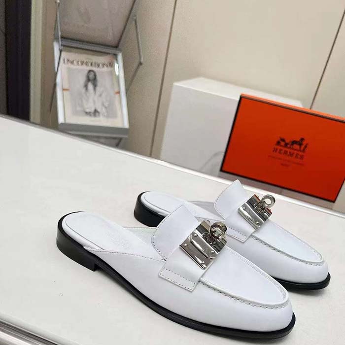 Hermes Unisex Iota Mule Blanc De Paris White Leather