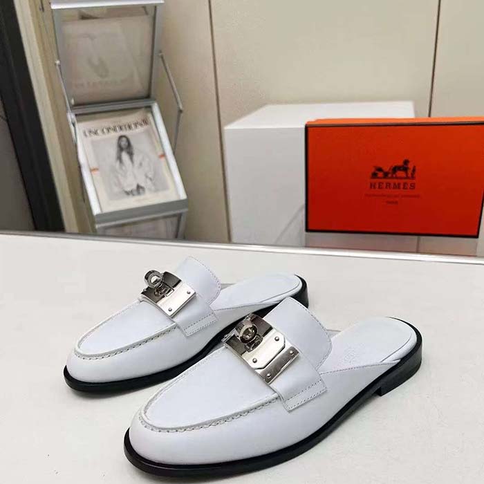 Hermes Unisex Iota Mule Blanc De Paris White Leather