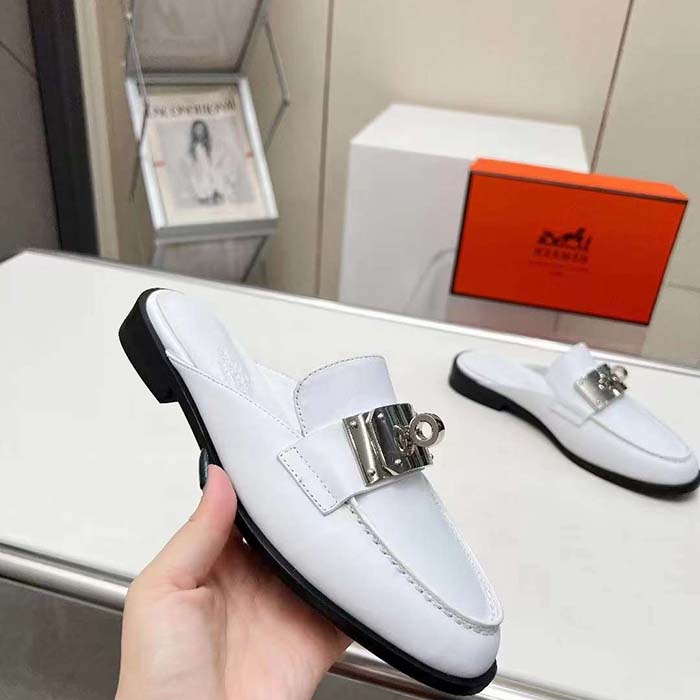 Hermes Unisex Iota Mule Blanc De Paris White Leather
