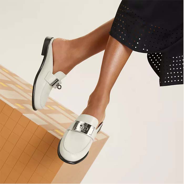 Hermes Unisex Iota Mule Blanc De Paris White Leather