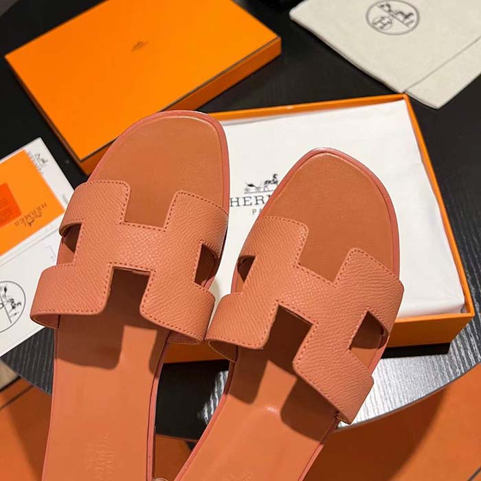 Hermes Unisex Oran Sandal Brown Epsom Calfskin Natural Leather Sole
