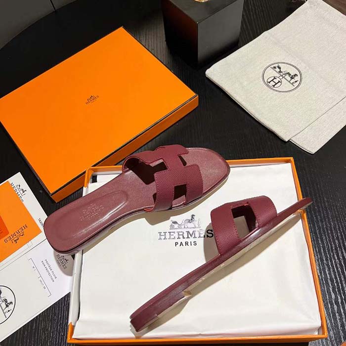 Hermes Unisex Oran Sandal Red Epsom Calfskin Natural Leather Sole