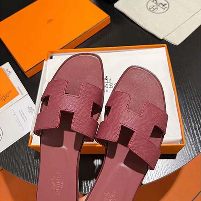 Hermes Unisex Oran Sandal Red Epsom Calfskin Natural Leather Sole