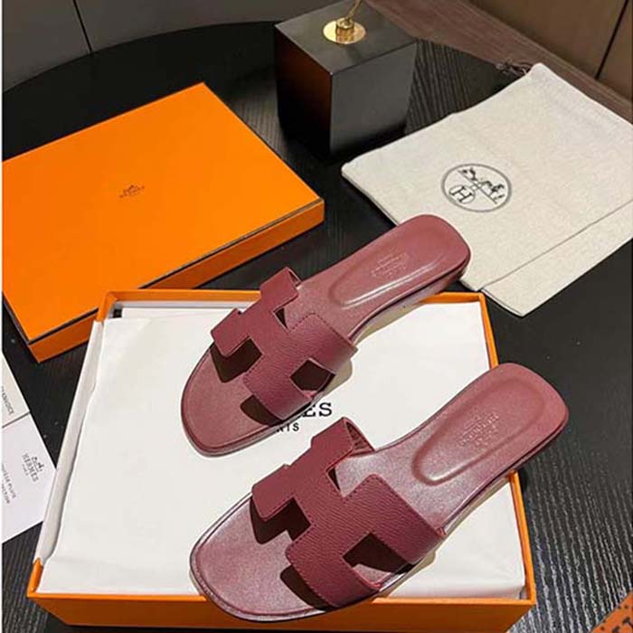 Hermes Unisex Oran Sandal Red Epsom Calfskin Natural Leather Sole