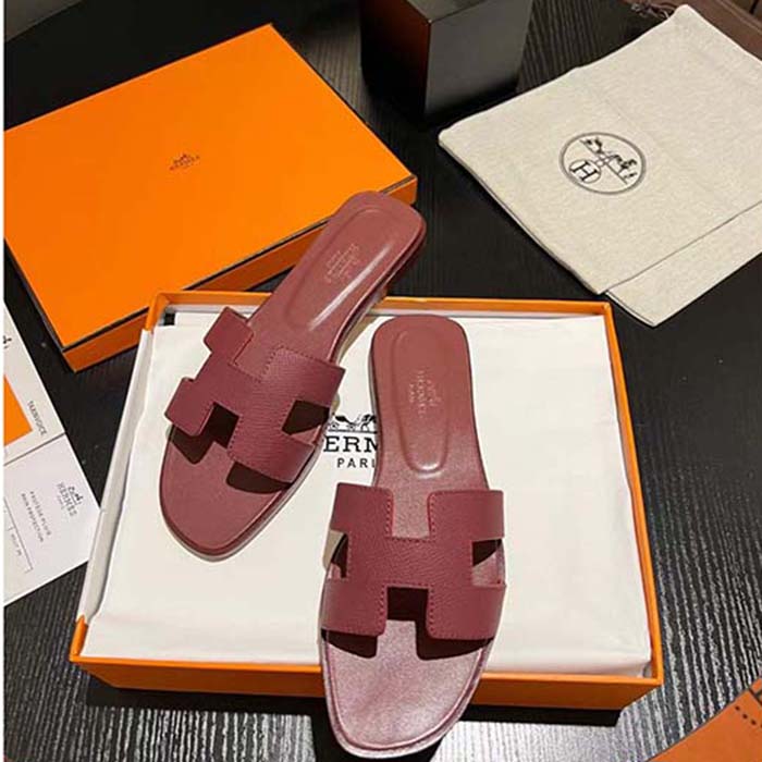Hermes Unisex Oran Sandal Red Epsom Calfskin Natural Leather Sole