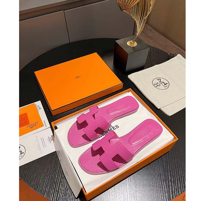 Hermes Unisex Oran Sandal Rose Pink Epsom Calfskin Natural Leather Sole