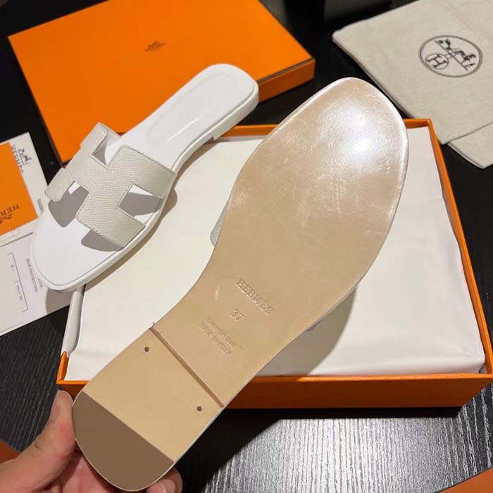 Hermes Unisex Oran Sandal White Epsom Calfskin Natural Leather Sole