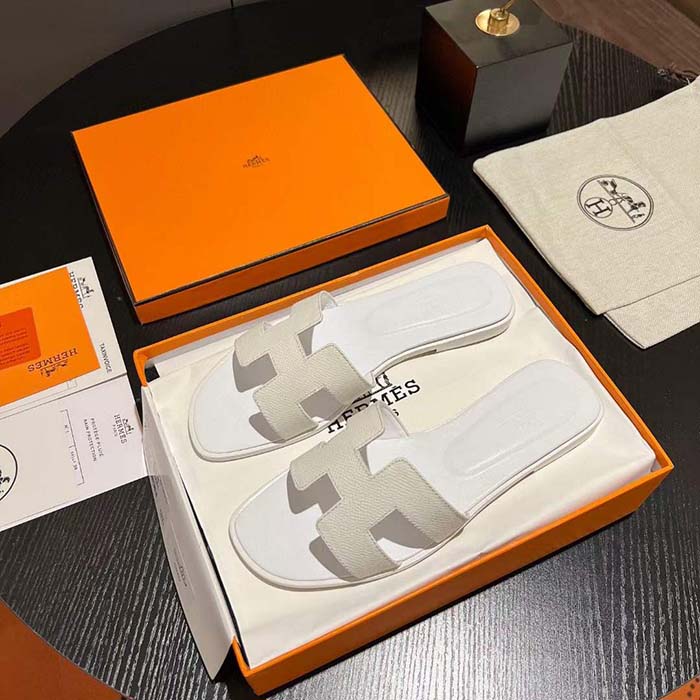 Hermes Unisex Oran Sandal White Epsom Calfskin Natural Leather Sole