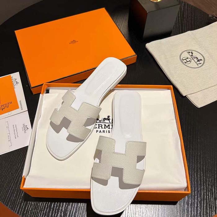 Hermes Unisex Oran Sandal White Epsom Calfskin Natural Leather Sole