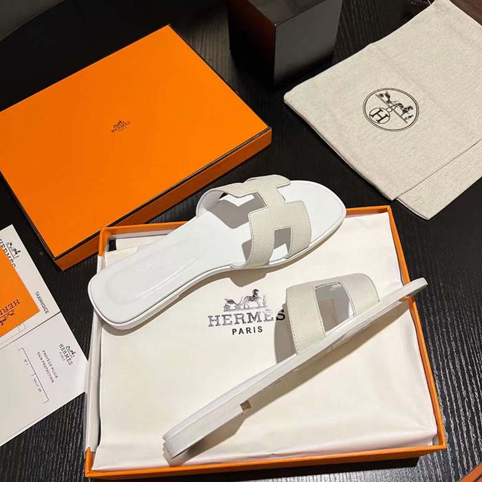 Hermes Unisex Oran Sandal White Epsom Calfskin Natural Leather Sole