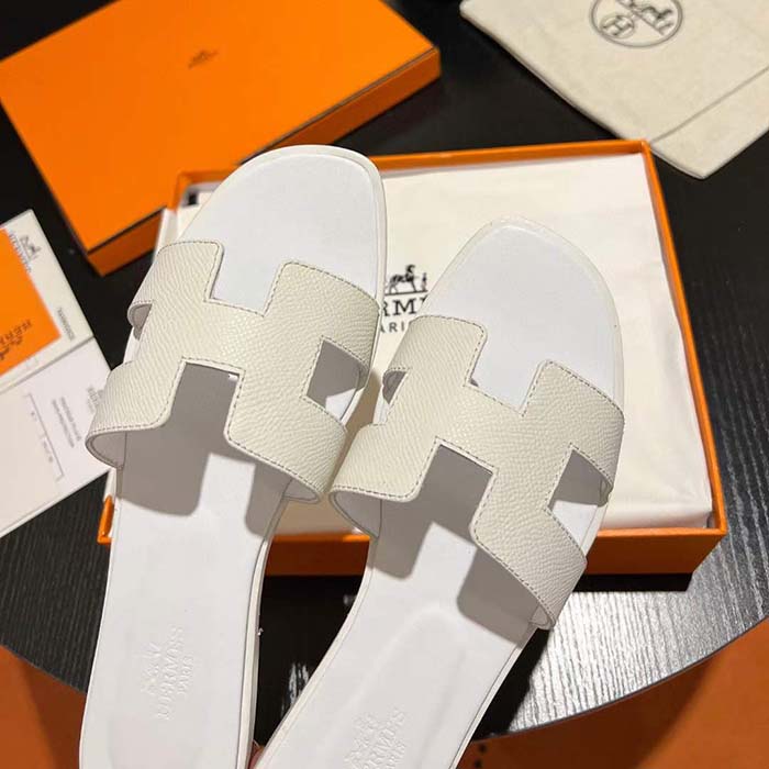 Hermes Unisex Oran Sandal White Epsom Calfskin Natural Leather Sole