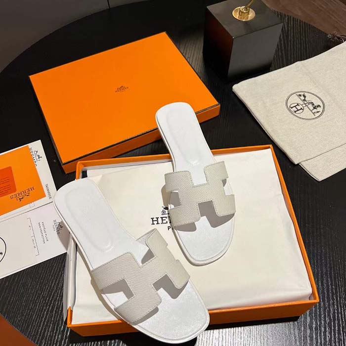 Hermes Unisex Oran Sandal White Epsom Calfskin Natural Leather Sole