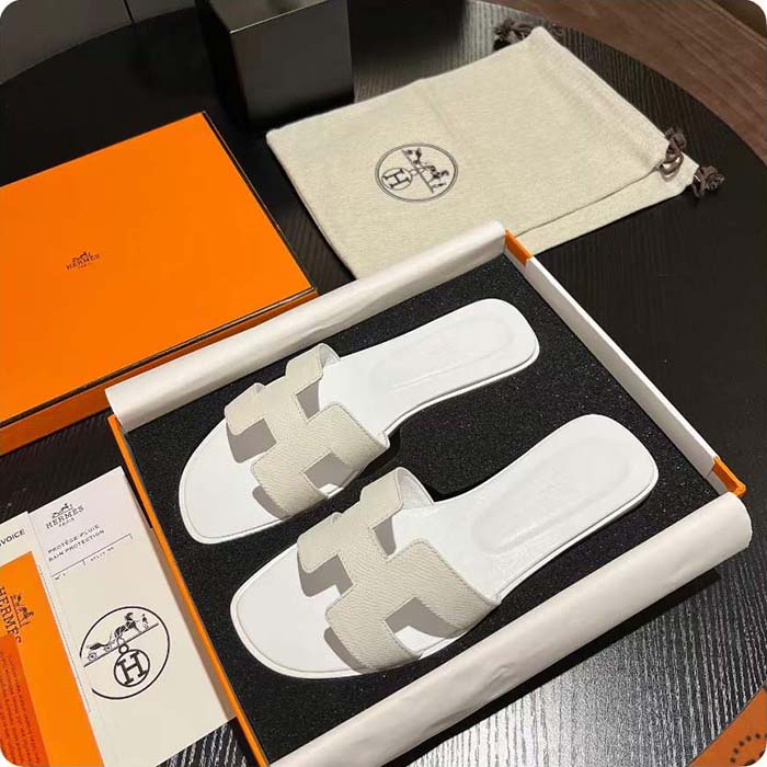 Hermes Unisex Oran Sandal White Epsom Calfskin Natural Leather Sole