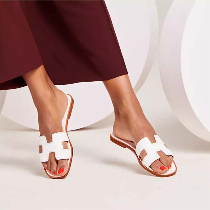 Hermes Unisex Oran Sandal White Epsom Calfskin Natural Leather Sole