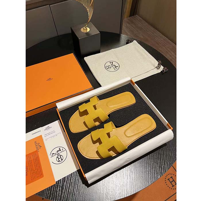 Hermes Unisex Oran Sandal Yellow Suede Goatskin Natural Leather Sole
