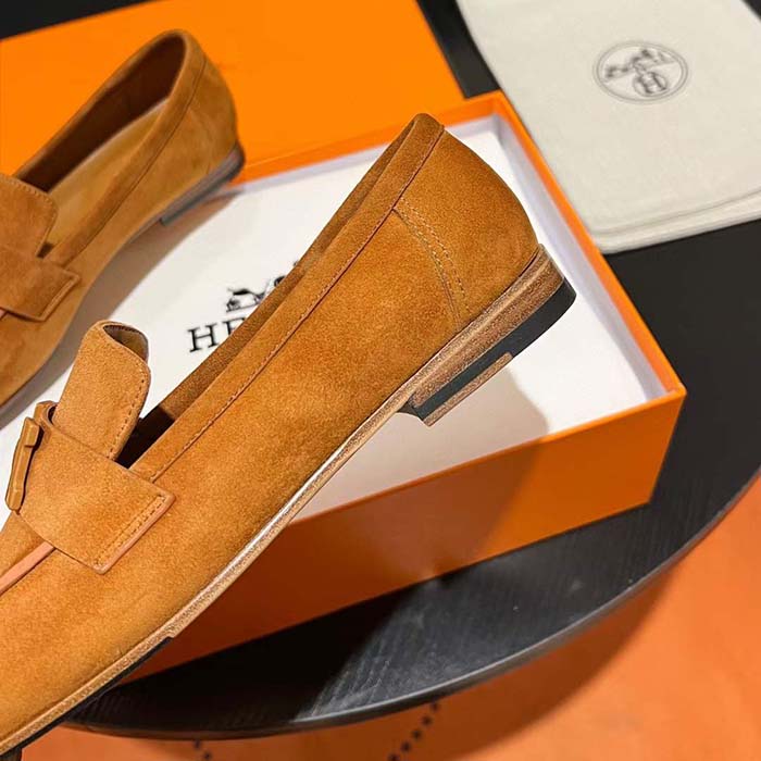 Hermes Unisex Paris Loafer Suede Goatskin Sandy Leather Rubber Sole