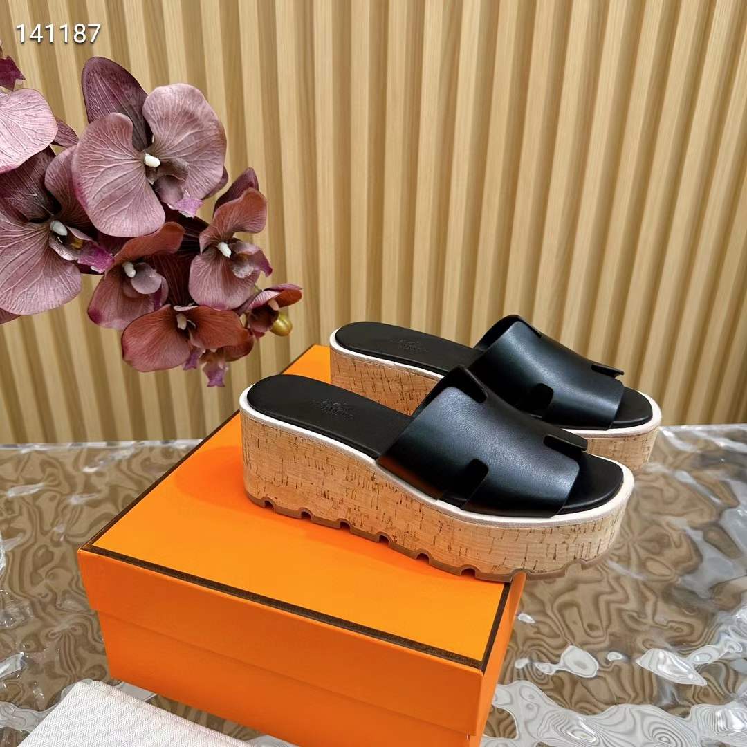 Hermes Women Eze 30 Sandal Natural Calfskin Black Rubber Sole