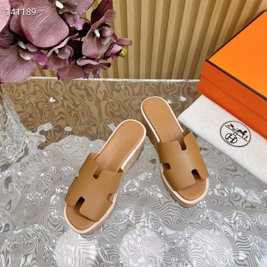 Hermes Women Eze 30 Sandal Natural Calfskin Brown Rubber Sole