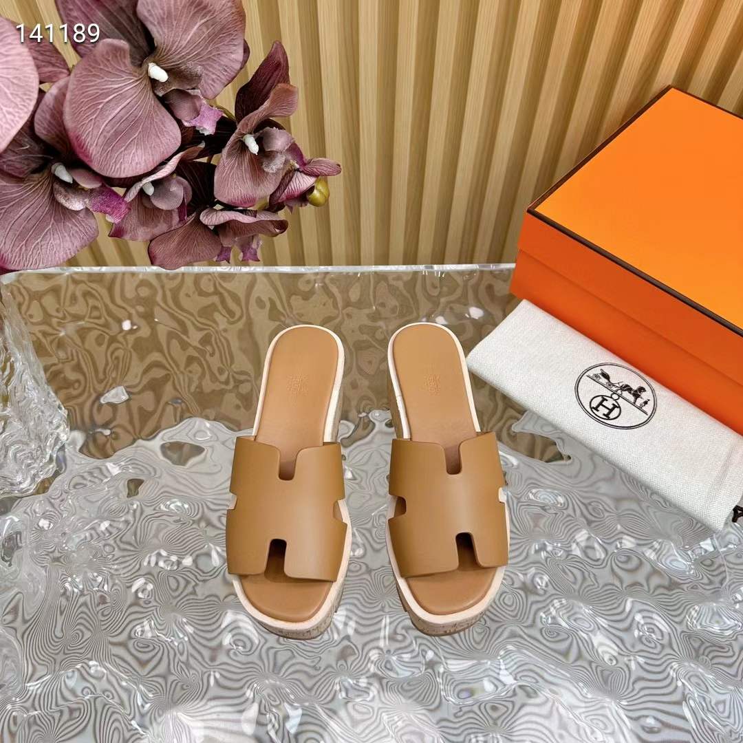 Hermes Women Eze 30 Sandal Natural Calfskin Brown Rubber Sole