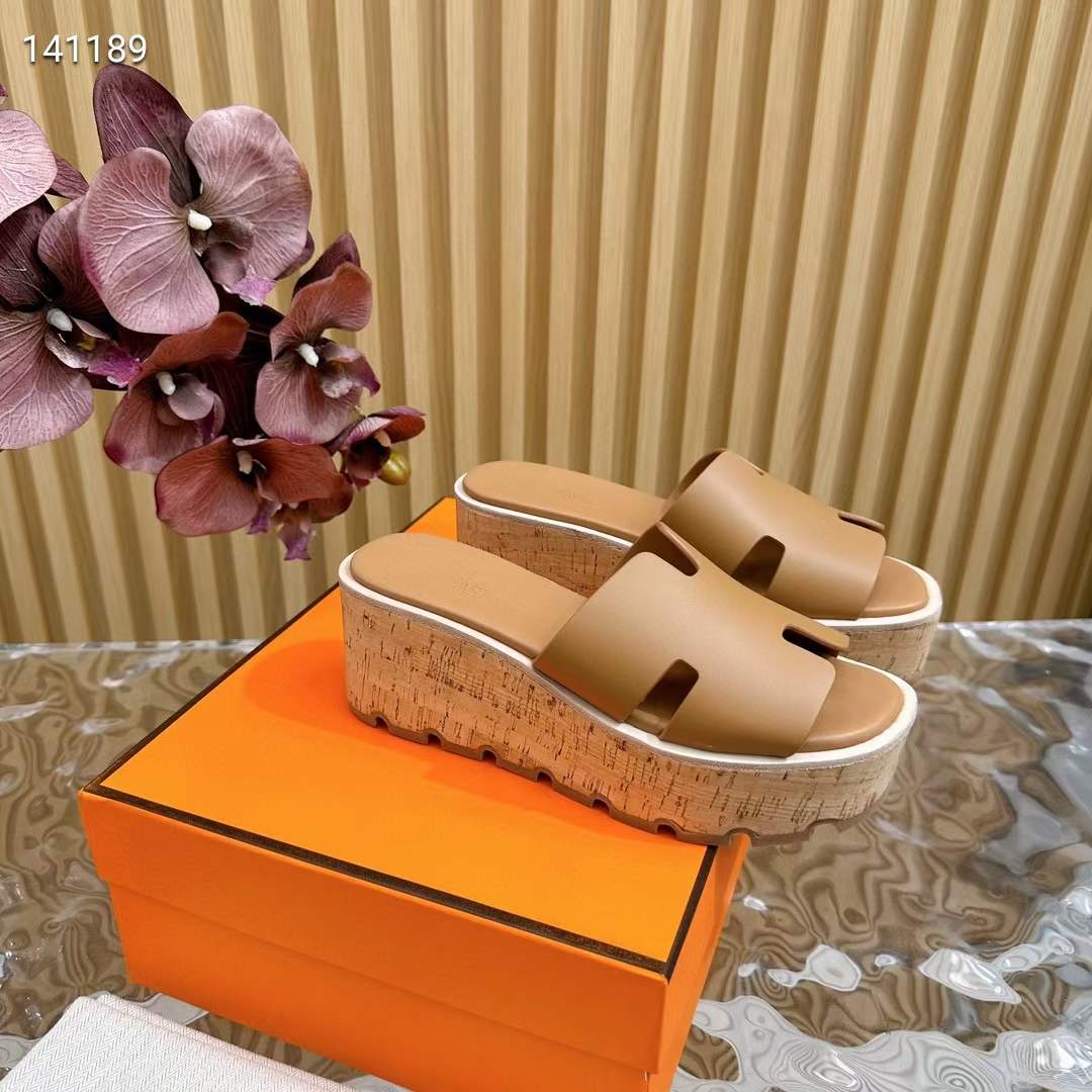 Hermes Women Eze 30 Sandal Natural Calfskin Brown Rubber Sole
