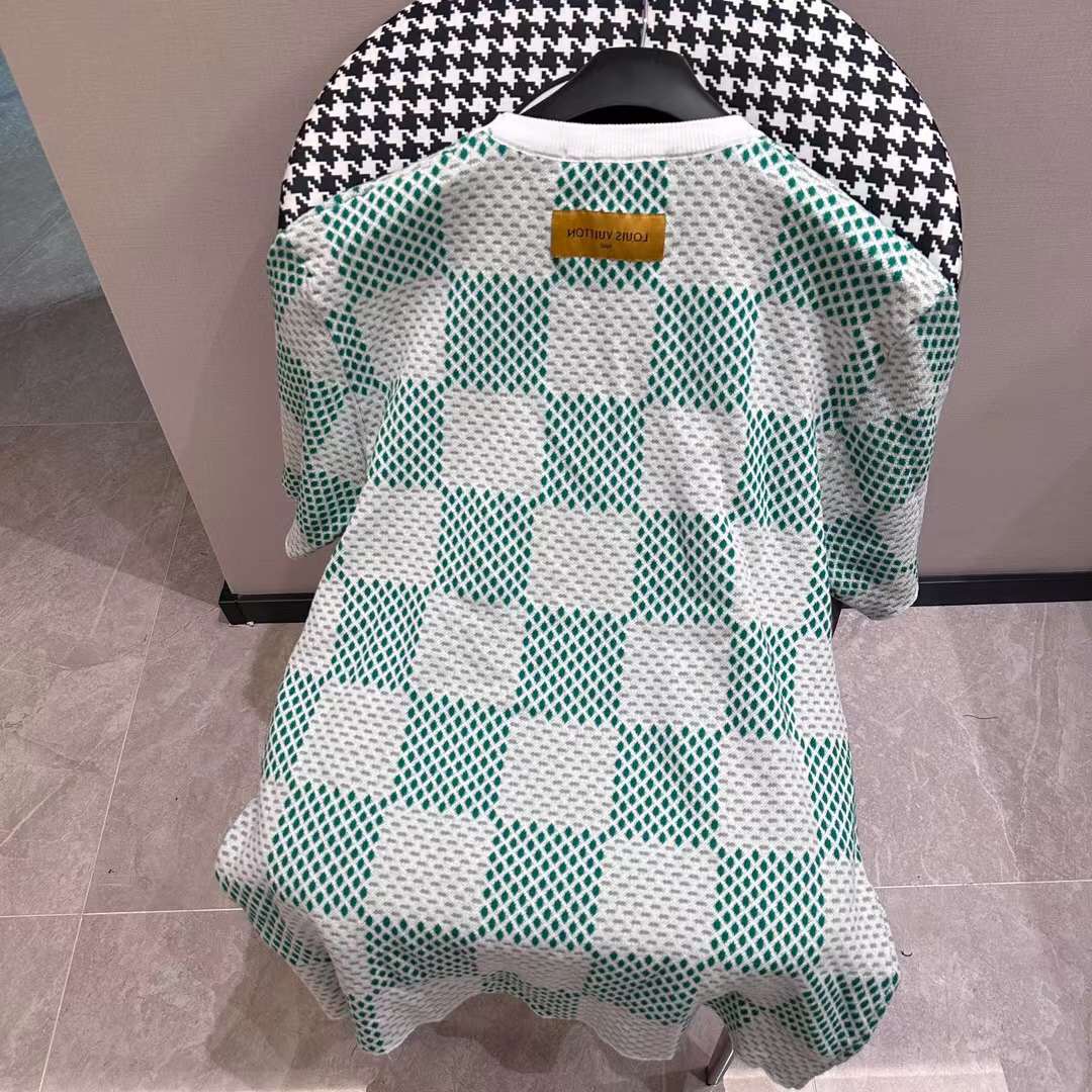 Louis Vuitton LV Men Damier Knitted Short-Sleeved Crewneck Regular Fit 1AFIX4