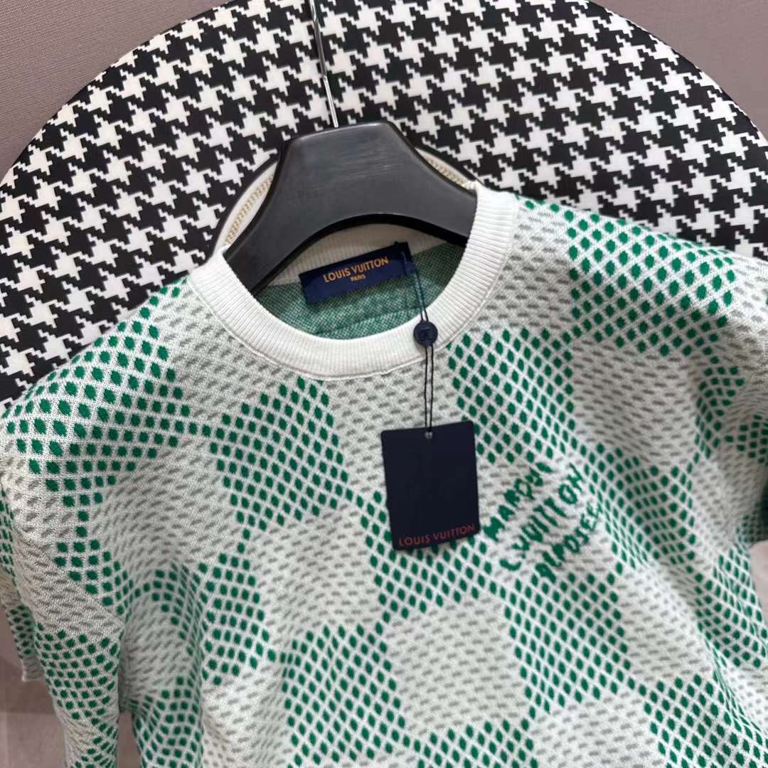 Louis Vuitton LV Men Damier Knitted Short-Sleeved Crewneck Regular Fit 1AFIX4