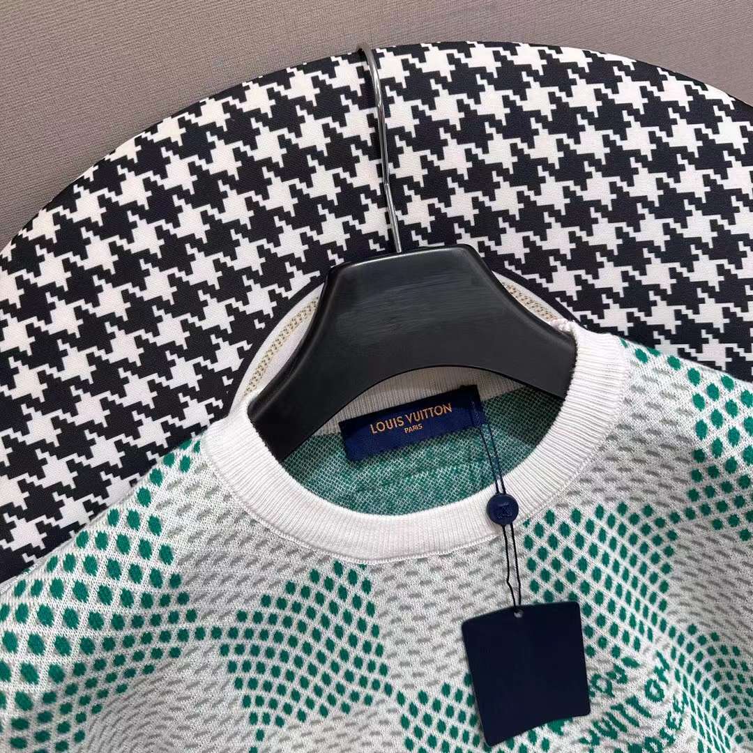 Louis Vuitton LV Men Damier Knitted Short-Sleeved Crewneck Regular Fit 1AFIX4