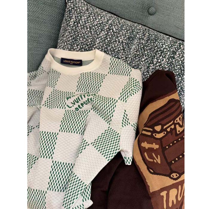 Louis Vuitton LV Men Damier Knitted Short-Sleeved Crewneck Regular Fit 1AFIX4