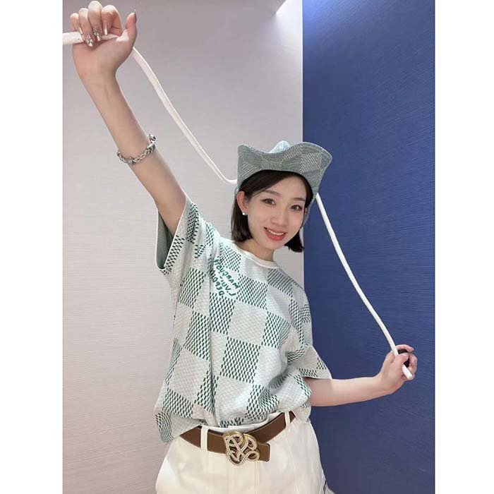 Louis Vuitton LV Women Damier Knitted Short-Sleeved Crewneck Regular Fit 1AFIX4