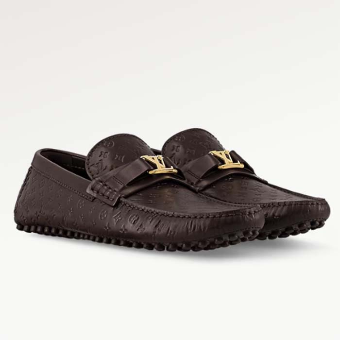 Louis Vuitton LV Men Hockenheim Moccasin Moka Brown Mini Monogram Calf Leather 1ABM5X