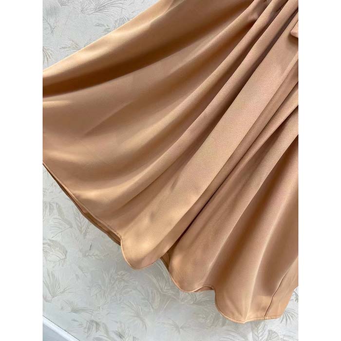 Louis Vuitton LV Women Monogram Accent Pleat Dress Silk Beige 1AFEVC