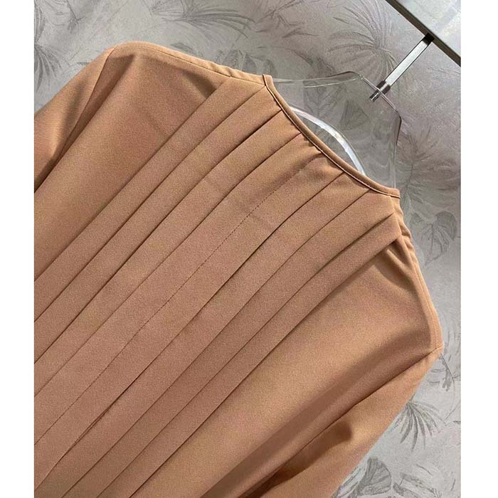 Louis Vuitton LV Women Monogram Accent Pleat Dress Silk Beige 1AFEVC
